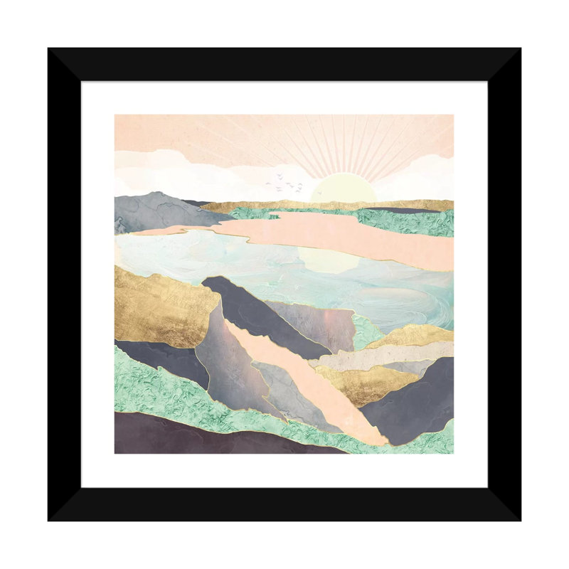 Sunrise Beach - impression d'art graphique, Papier encadré noir, Blanc, H 16 po x l 16 po x p 1 po