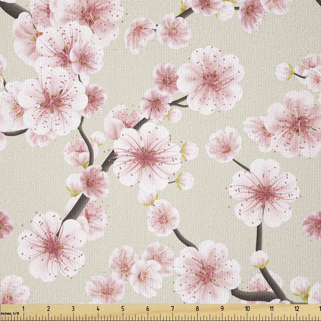 Stoff als Meterware, Flowering Cherry Blooms, asiatisch, Beige