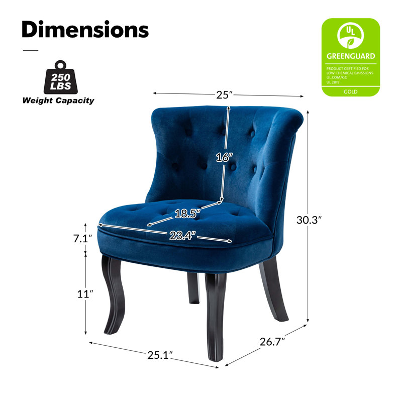 Grenier Upholstered Wingback Button-Tufted Side Chair, Navy Polyester Blend