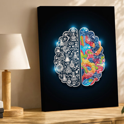 Canvas A Vibrant Stylized Illustration Of A Human Brain Split Down Wall Art The Middle Showcasing A Stark Contrast Between The Left Canvas Wall Art