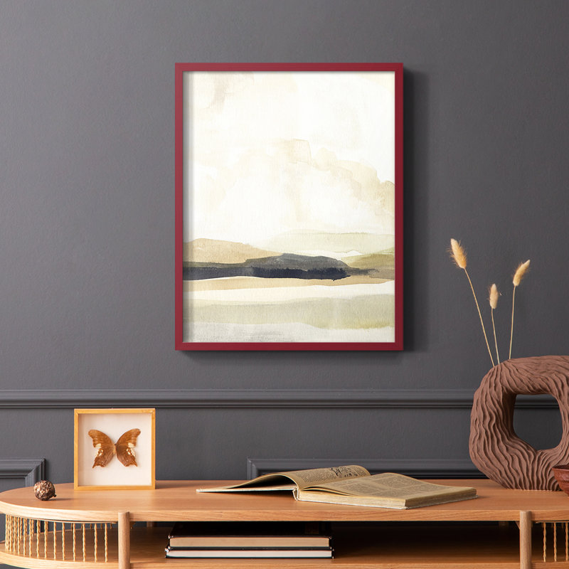Mouvement ardoise I, reproduction encadrée - bois massif, Cadre simple rouge, H 10 po x l 8 po