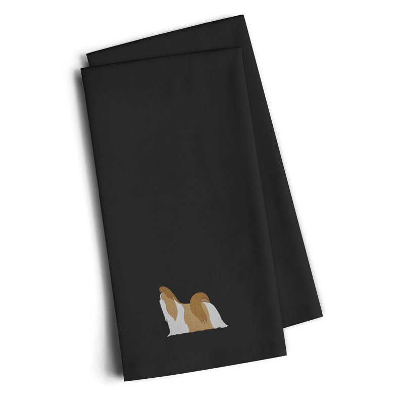 Cotton Embroidered Tea Towel Kitchen Towel, 25" H x 16" W x 0.1" D, Black