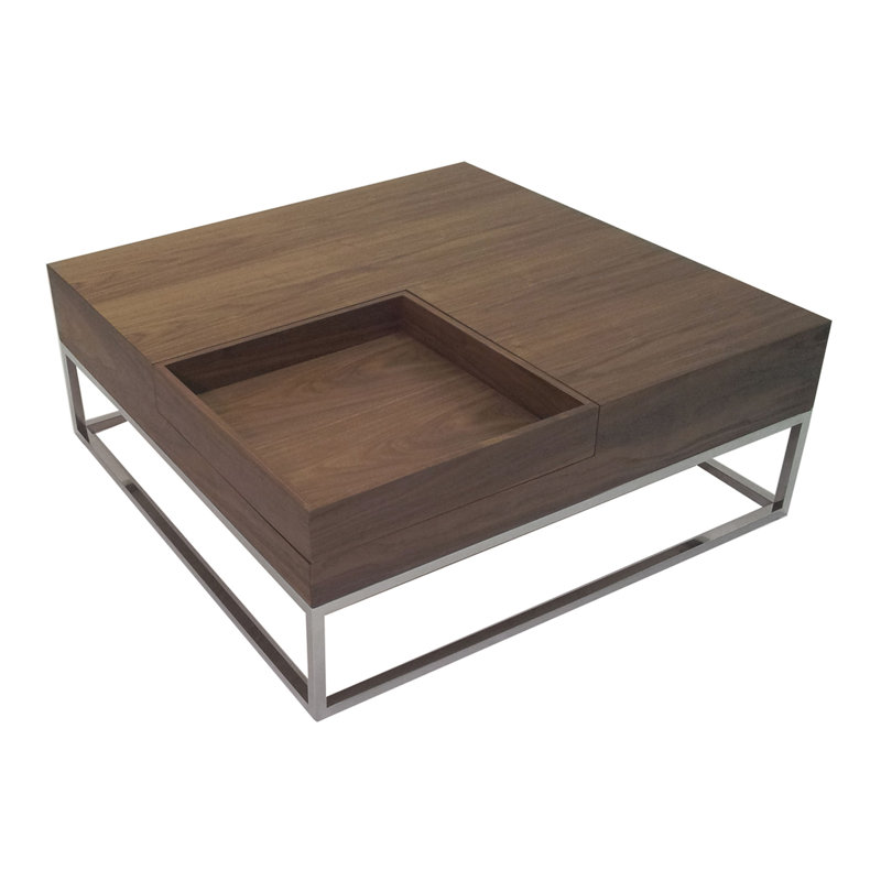 Walnut Square Wood and Metal Coffee Table with Storage