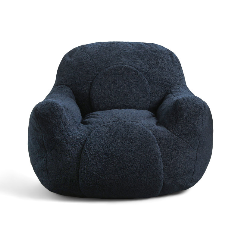Compression 41.4"W Bean Bag Sofa For Adults, Soft Teddy Fabric Bean Bag Chair, Dark Blue Teddy