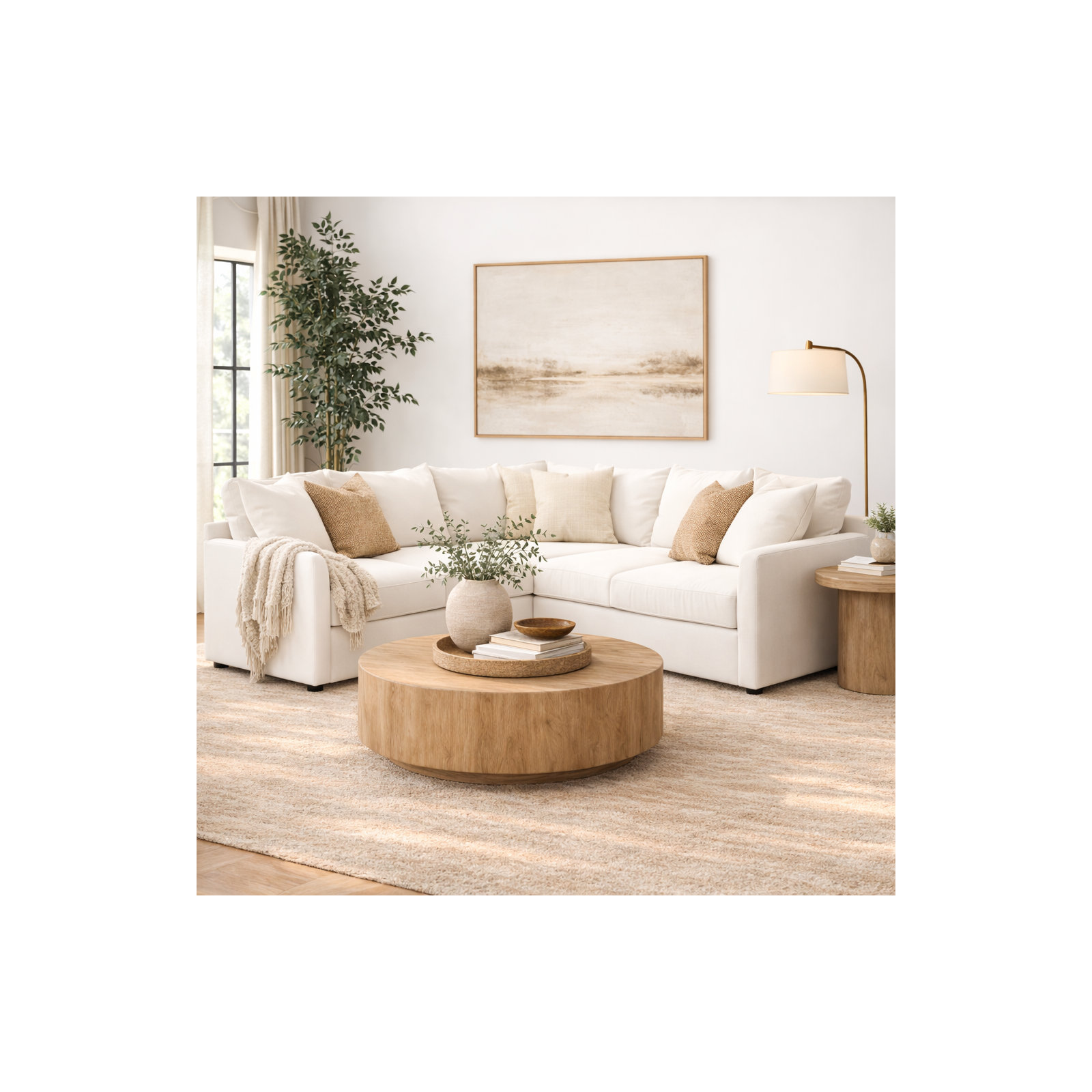 Cecelia Upholstered L-Sectional, Right Hand Facing, Drusky Linen Sustain® Basketweave