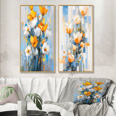 «Blue and Yellow Tulip Strip Expression» - Ensemble de 2 reproductions d'art sur toile