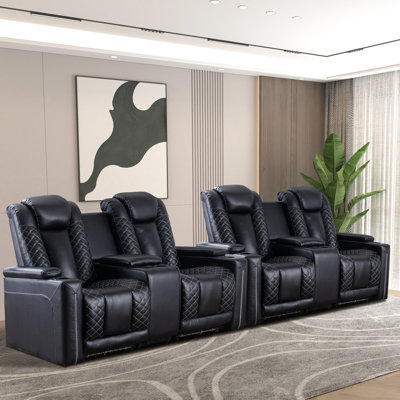 Siège de cinéma à domicile inclinable électrique luxueux en cuir végétalien luxueux et moderne avec porte-gobelet et éclairage ambiant