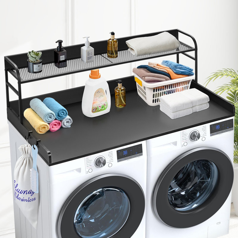 Washer Dryer Countertop with Shelf 54"x27" Wooden Washer Dryer Cover, Matte Black