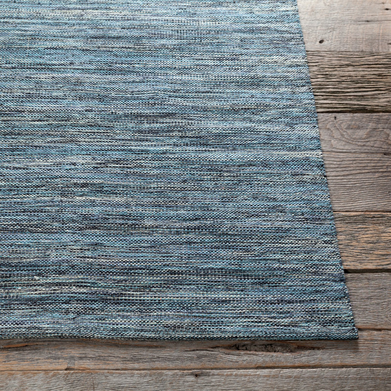 India Hand Loomed Cotton Modern Area Rug in Blue, Rectangle 5' x 7'6"