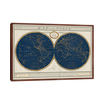 Torkingtons World Map Indigo Globes by Sue Schlabach - Print on Canvas