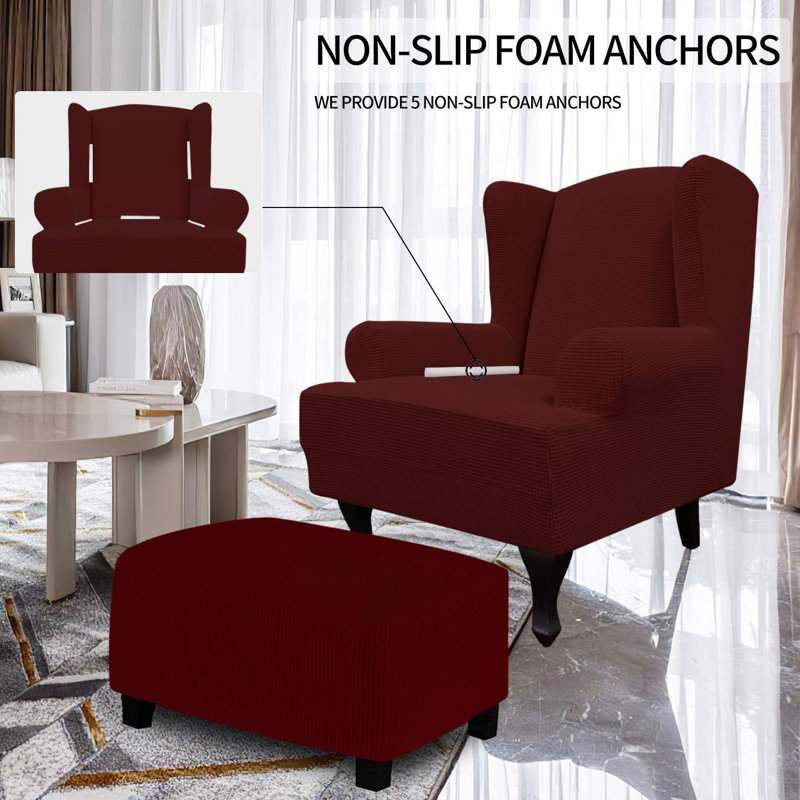 Polyester Blend Box Cushion Wingback Slipcover, 40.901" H x 36.2" W x 33.499" D, Wine Polyester Blend