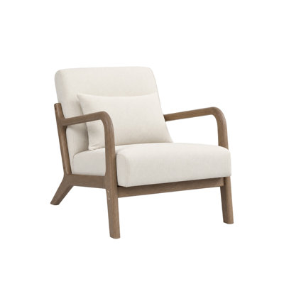 Fauteuil d'appoint moderne du milieu du siècle avec structure en bois massif, fauteuil lounge rembourré avec coussin lombaire, fauteuil confortable pour salon, chambre ou coin lecture