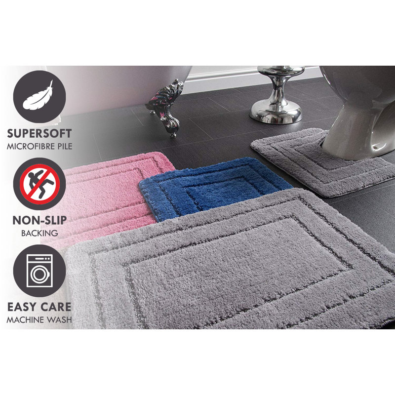 Josie 2 Piece Bath Mat and Pedestal Mat Set, Grey