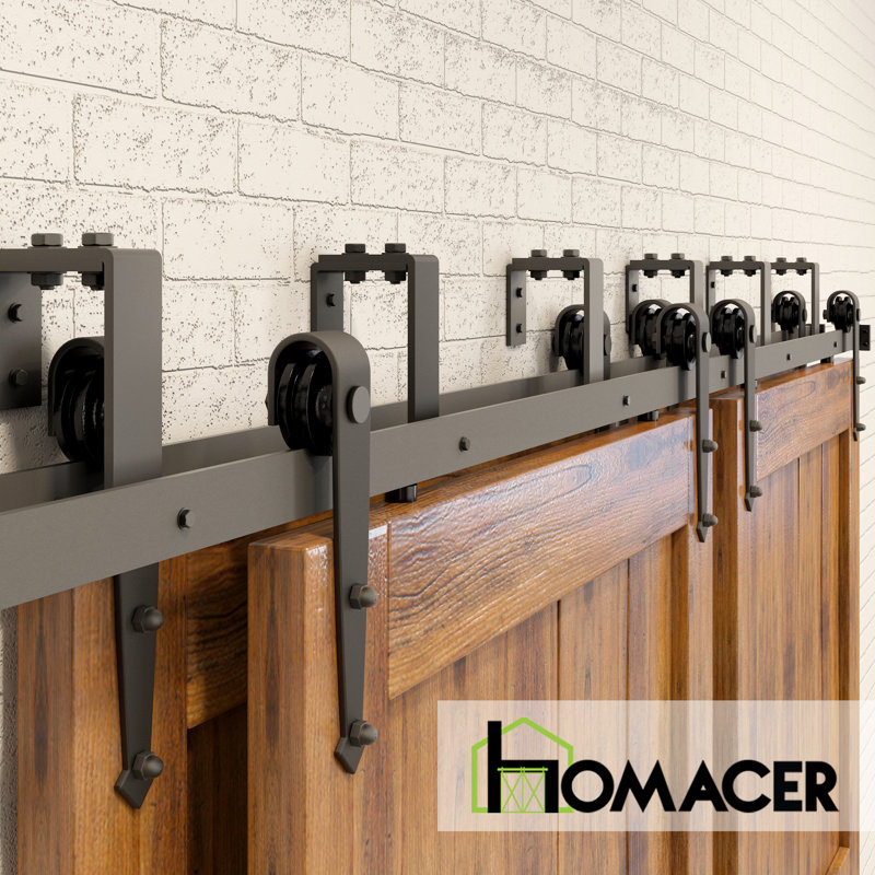 Ensemble de quincaillerie de porte de grange double à quatre rails Homacer Arrow Design (porte non incluse), 240 po