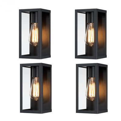 4-Pack 1-Light 13-in Matte Black Finish Outdoor Wall Light With Clear Glass Shade