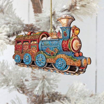 Christmas Train Wooden Ornament by G. Debrekht
