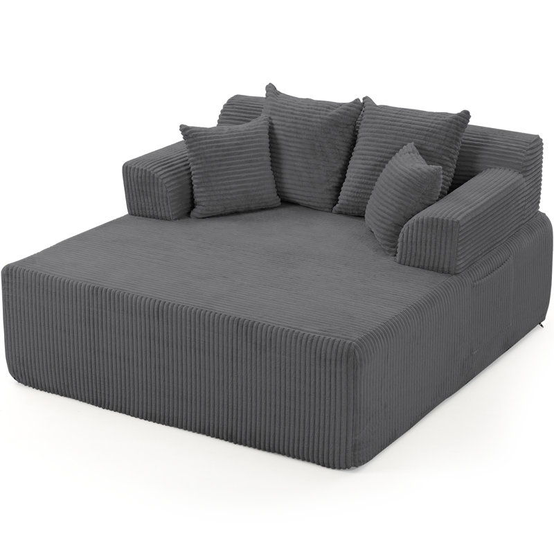 58" Chaise Lounge Chair Indoor, Oversized Corduroy Boneless Sleeper Sofa Bed with Armrests & 4 Pillows, No Assembly for Living Room, Grey