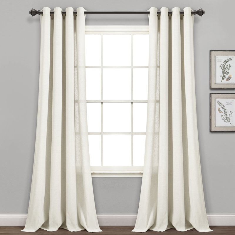 Cotton Blend Semi Sheer Curtain Pair, Light Linen