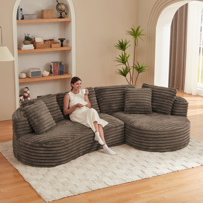 Modern Curved L-Shape Luxury Sectional Oversized Sofa: Minimalist Design, Comfy Sleeper Couch For Living Room, Apartment & Reception Spaces,No Assembly Required