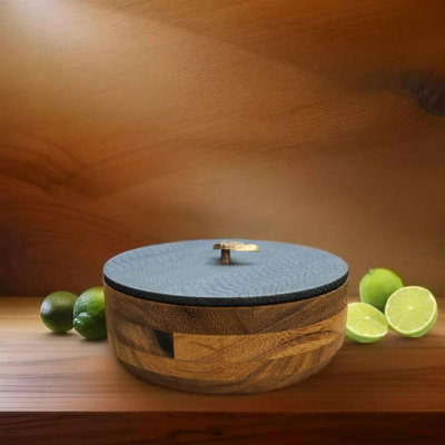 Porte-tortilla en bois bleu peau de serpent et oiseaux