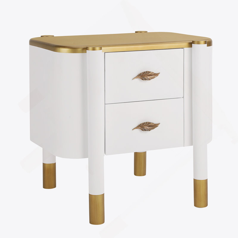 Table de chevet à 2 tiroirs, table de chevet avec poignées en métal, table de bout pour le salon et la chambre à coucher