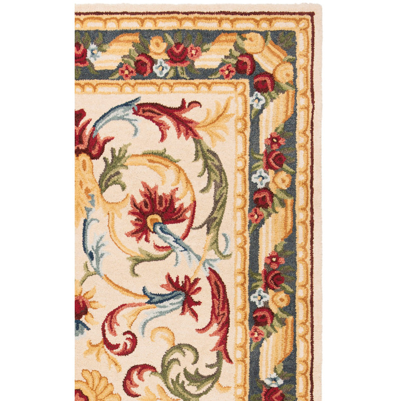 Rivoli Hand Tufted Wool/Cotton Oriental Rug in Green/Ivory, Square 6'