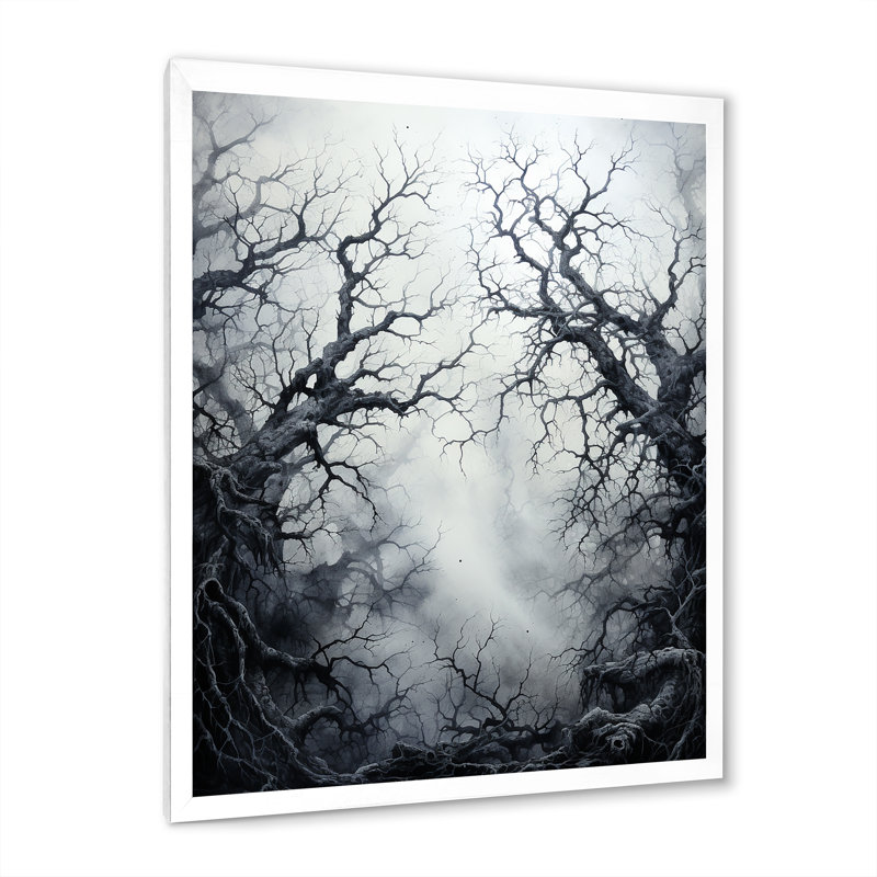 " Grey Tree Eternal Shadows I ", White Picture Framed, 40" H x 30" W x 1.5" D
