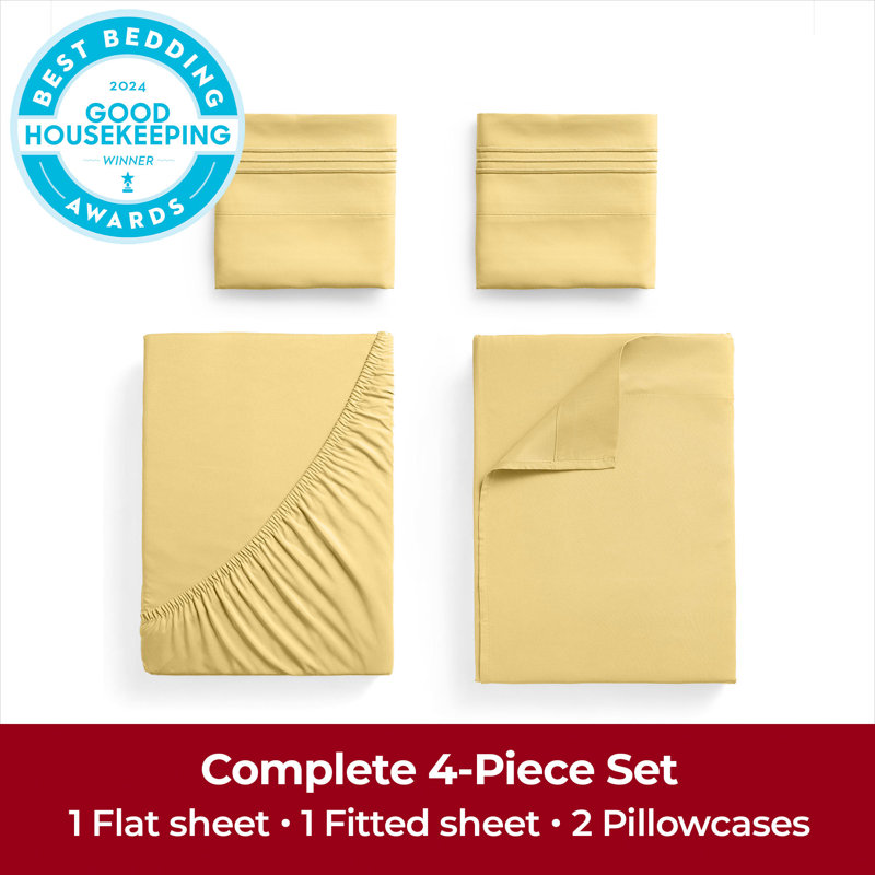 Mellanni 1800 Bed Sheets Full Yellow, Full Sheet Set, Yellow