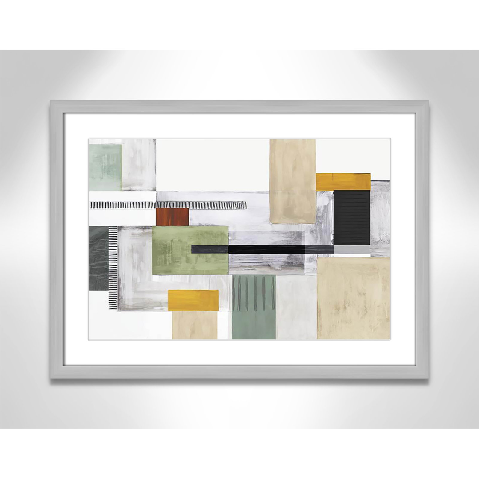Playful Blocks by Tom Reeves, White, 17" H x 23" W x 1.25" D, Silver Box Picture Framed