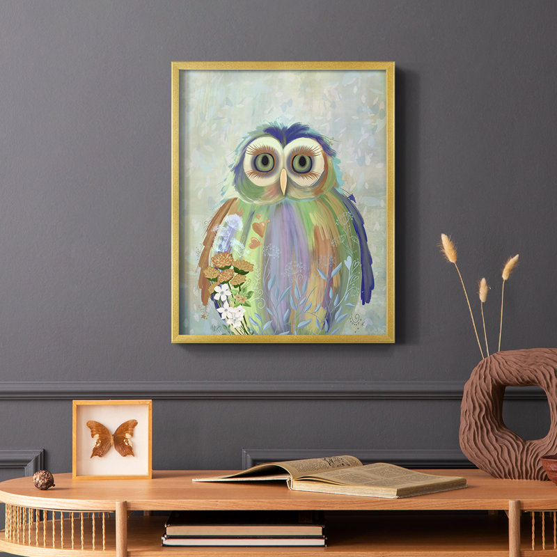 Fantastic Florals Owl, reproduction encadrée - bois massif, H 28 po x l 22 po