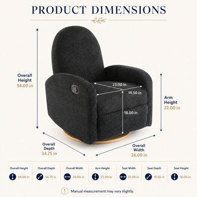 Fauteuil oscillant pivotant à 360 ° Rovella, fauteuil berçant contemporain rembourré avec base en bois massif pour le salon, la chambre à coucher, la chambre de bébé, le coin lecture