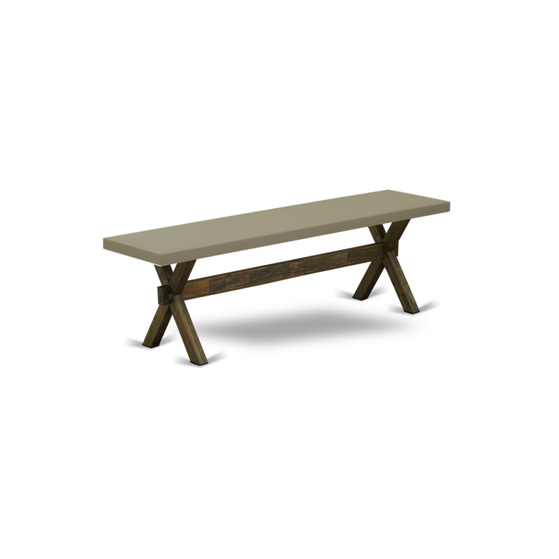 Banc de salle à manger moderne en X avec siège en bois, finition jacobine patinée., H 18 po x l 15 po x P 60 po