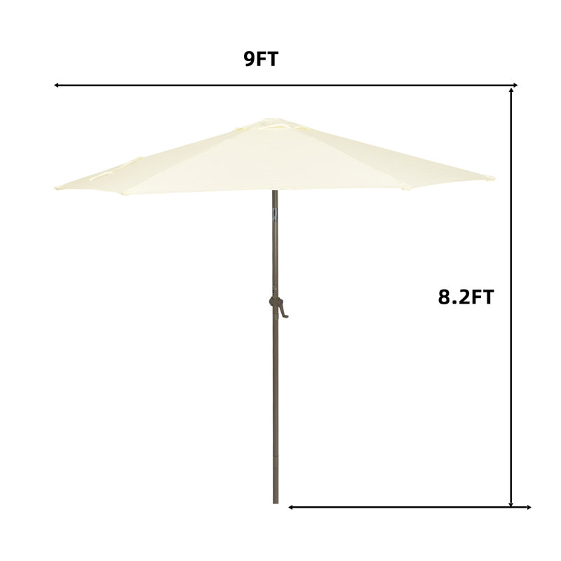 9ft. Solar Powered Outdoor Patio Umbrella with LED Lights, Polyester Canopy, Beige