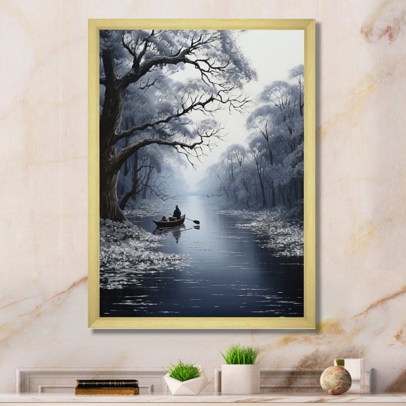 Impression sur toile Canal Quiet Passage Charcoal IV - Canals, Encadrement doré, H 40 po x l 30 po x P 1,5 po