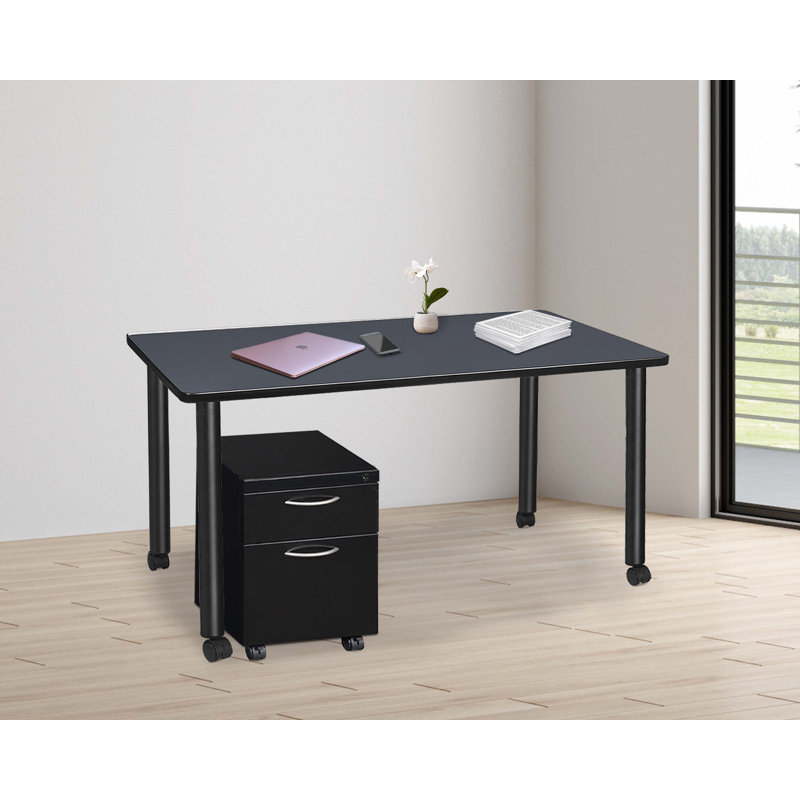 Regency Kee Mobile Desk with Storage, Gray/Black, 29" H x 60" W x 24" D