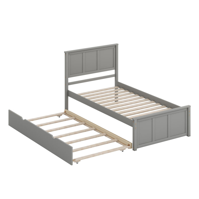Lit plateforme avec lit gigogne, Gris