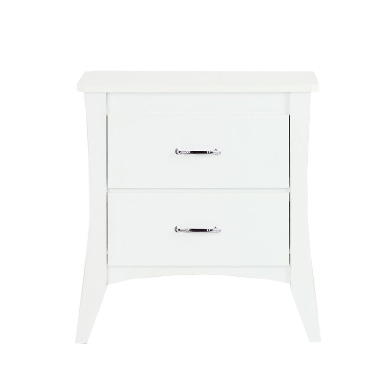 Table de chevet blanche de style moderne avec 2 tiroirs et pieds fuselés, deux options élégantes