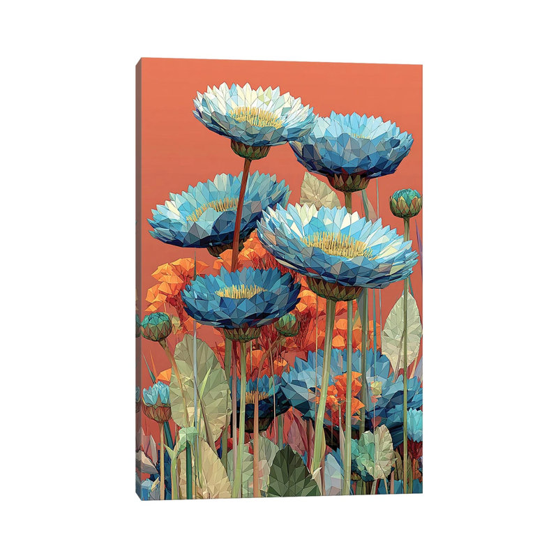 Fleurs sauvages bleues - reproduction d'art murale - toile tendue, 48 po x 32 po, Toile tendue avec châssis, Sans cadre