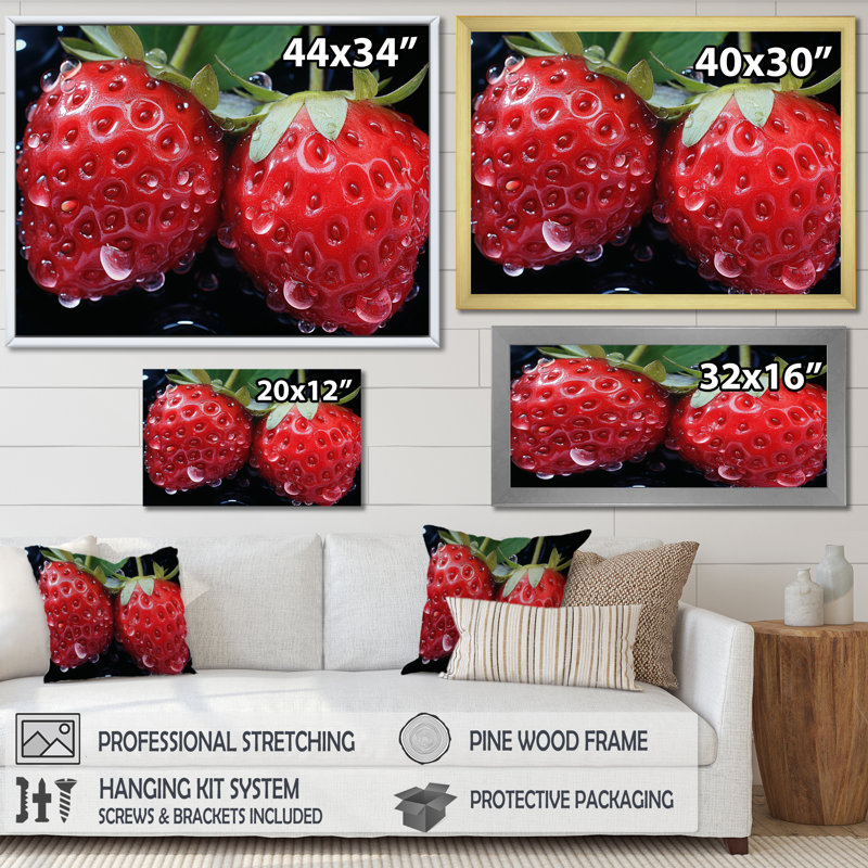Romantiques rubis, fraise et sonate II - fruits, art mural, H 30 po x l 40 po x P 1,5 po