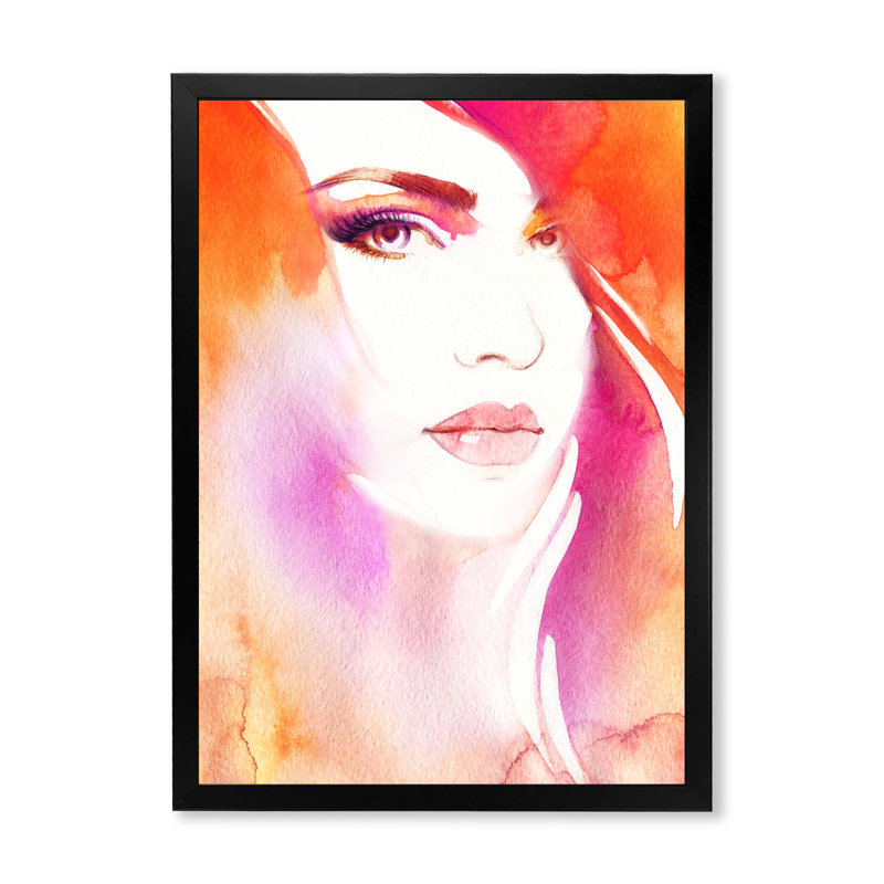 Œuvre d'art rose sur toile rose, H 36 po x l 24 po x P 1 po, Toile avec cadre noir