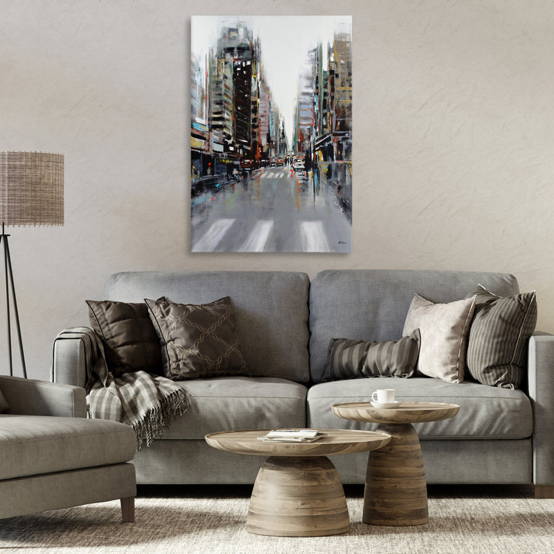 Toile de paysage urbain La Ville, design par Aziz Kadmiri, H 30 po x l 20 po