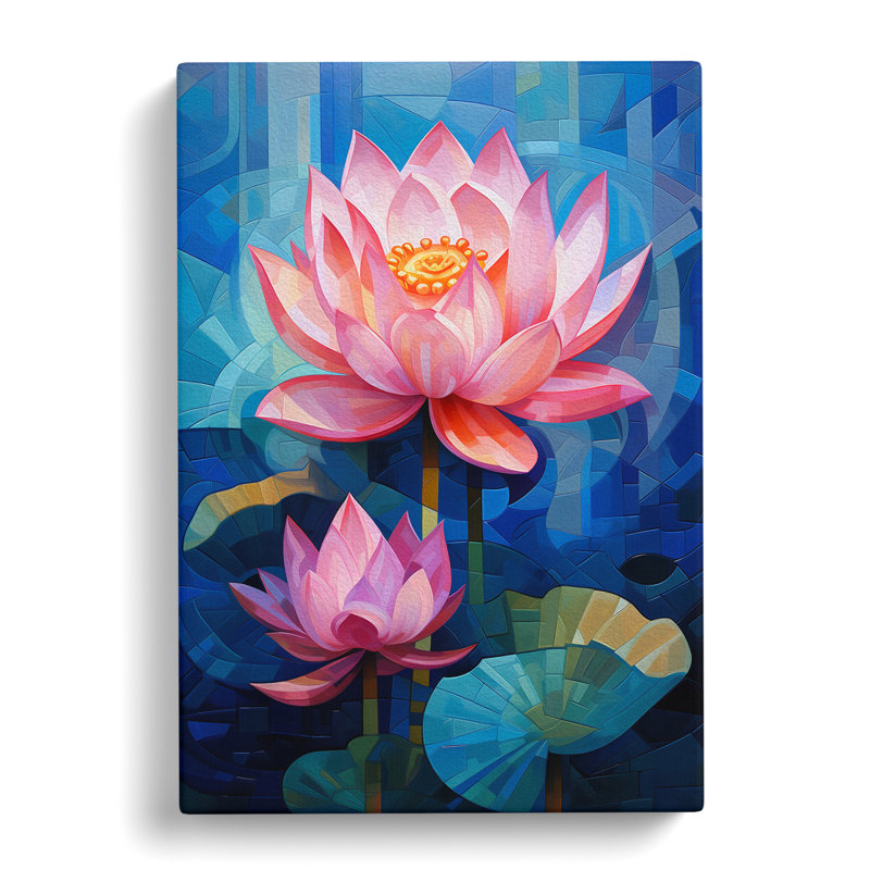 Lotus Flower Cubism Art - Wrapped Canvas, 50cm H x 35cm W x 3cm D