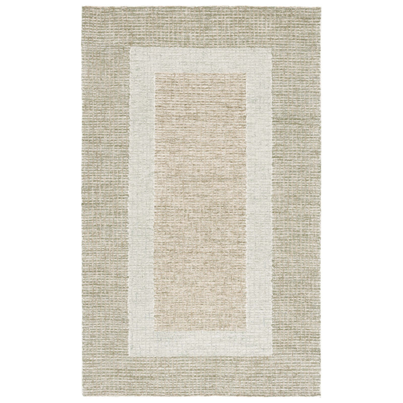 Pine 705 Hand Tufted Wool; Cotton; Latex Geometric Rug in Green/Ivory, Square 6'