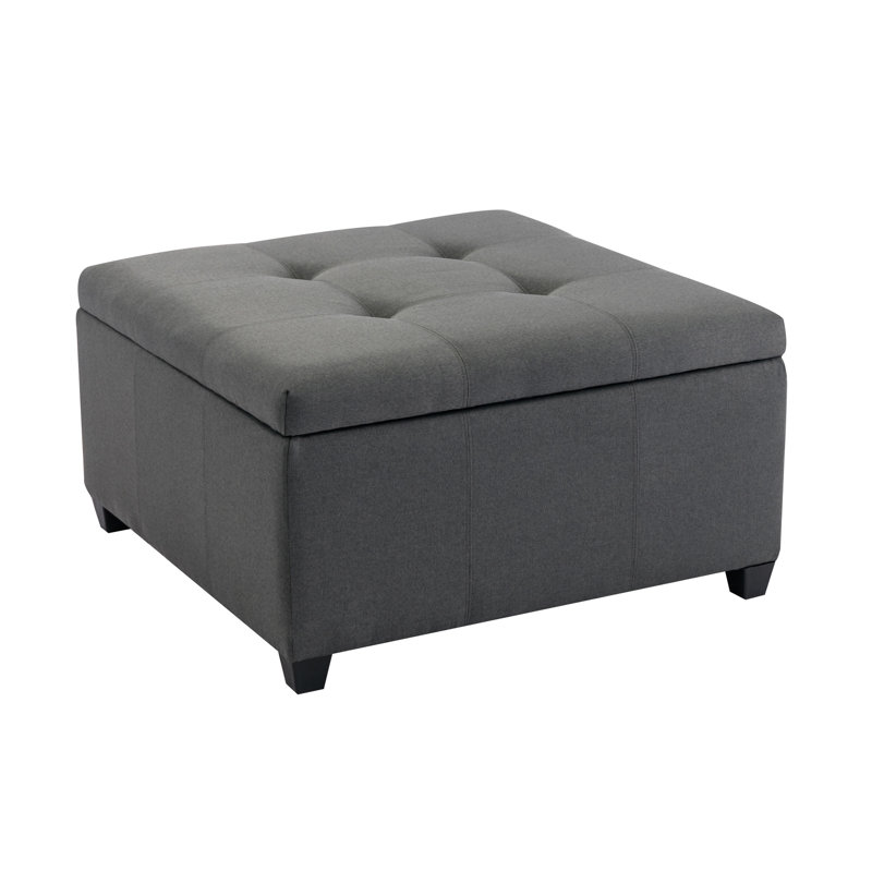 Repose-pieds carré capitonné avec rangement de 35 po Jamil, Mélange de polyester gris foncé