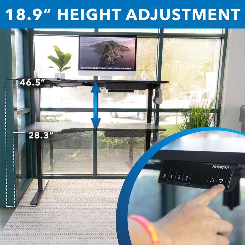 Mount-it! L-shaped Desk, Height Adjustment From 28.3" To 47.2",3 Memory Settings, Solid Steel Frame