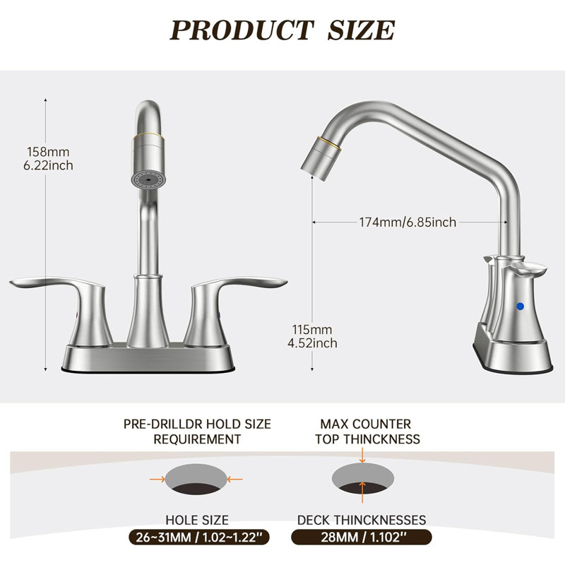 Utility Sink Faucet, Laundry Sink Faucet With Pull Out Sprayer, Dual Handle Pull Out Faucet, 4 Inch Centerset Laundry & Utility Room Sink Faucets