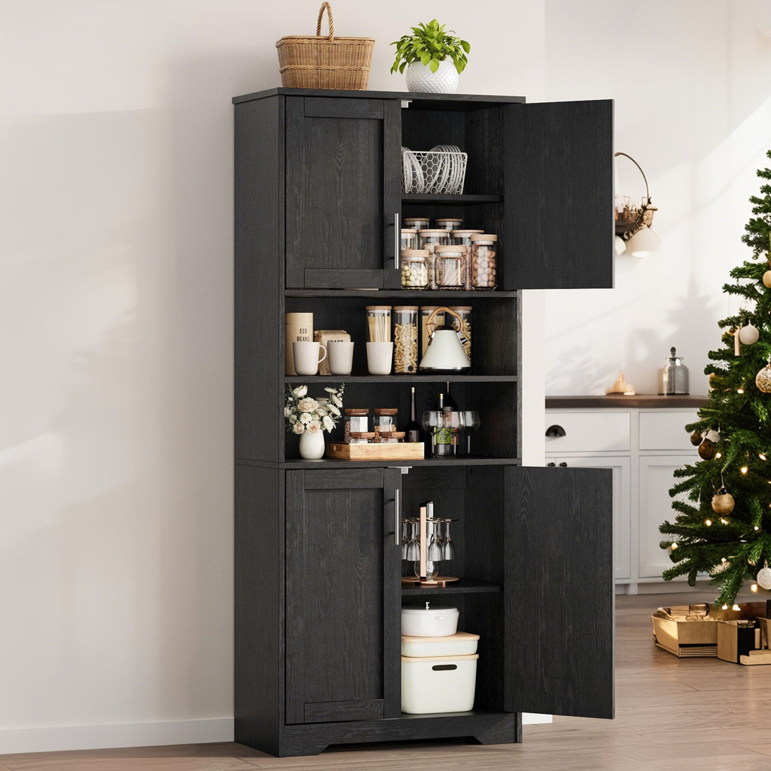 67" Tall Storage Cabinet for Bathroom & Kitchen, Glass Doors & Adjustable Shelves, Modern Wood Cupboard Organizer, Multipurpose Pantry Closet for Towe