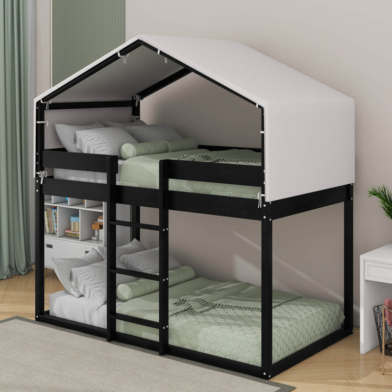 Lit simple superposé en bois avec tente, Espresso