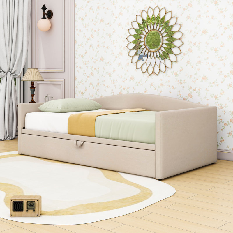 Lit de jour simple rembourré avec lit gigogne, Beige