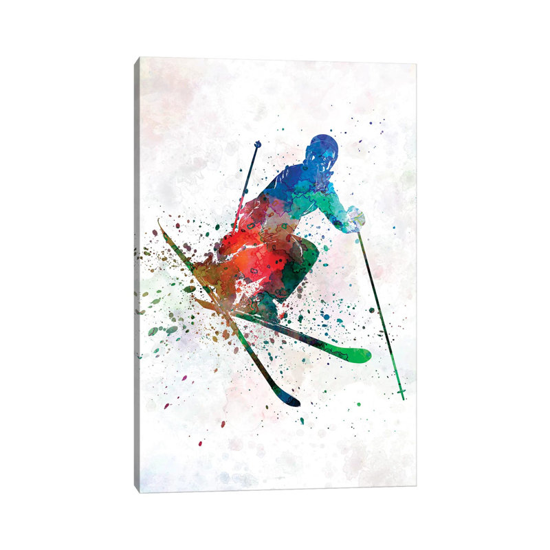 Woman Skier Freestyler Jumping by Paul Rommer - Wrapped Canvas Painting, 30.48cm H x 20.32cm W x 1.91cm D